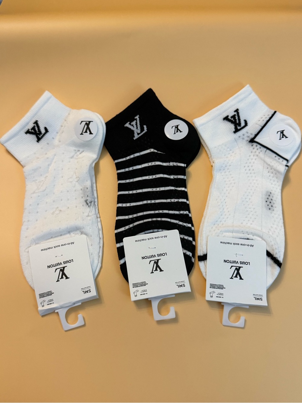 Designer Ankle Socks low cut Black White Stripe socks 3 pairs New small medium